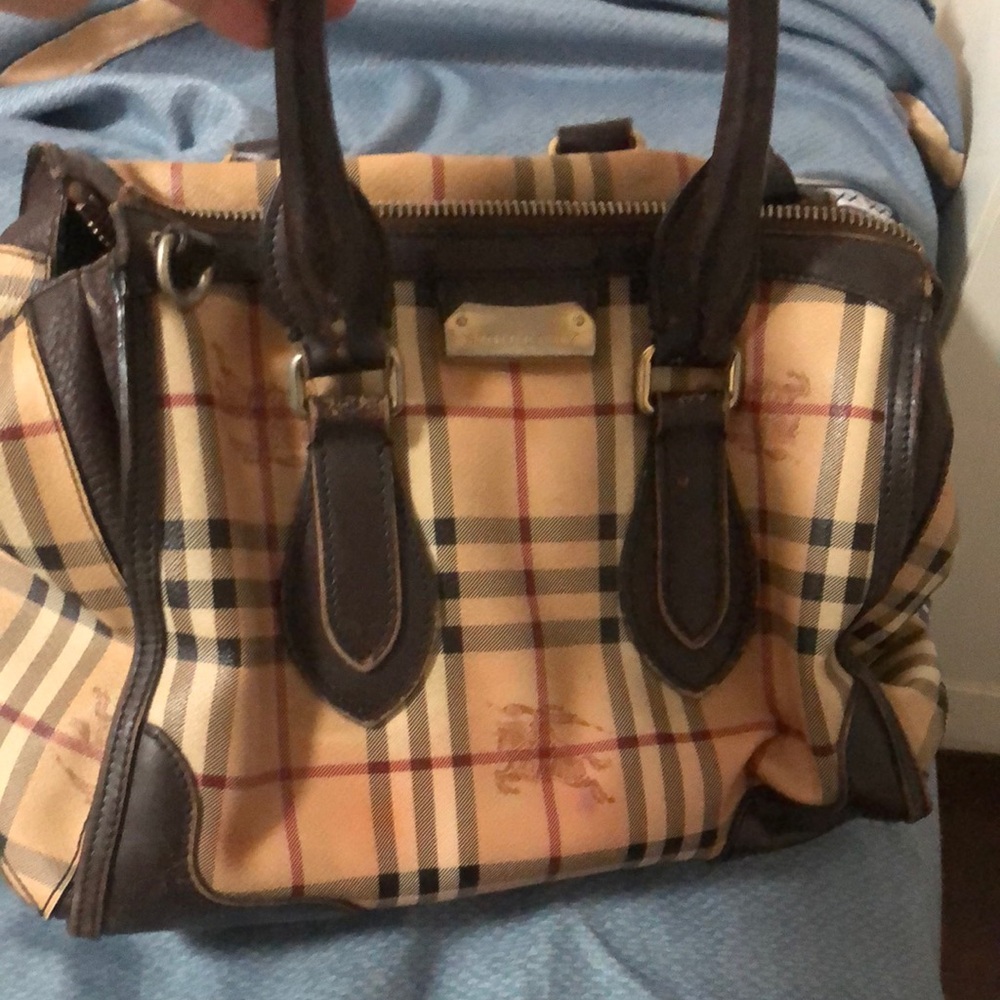 Burberry Brown and Tan Satchel with Iconic Plaid Design